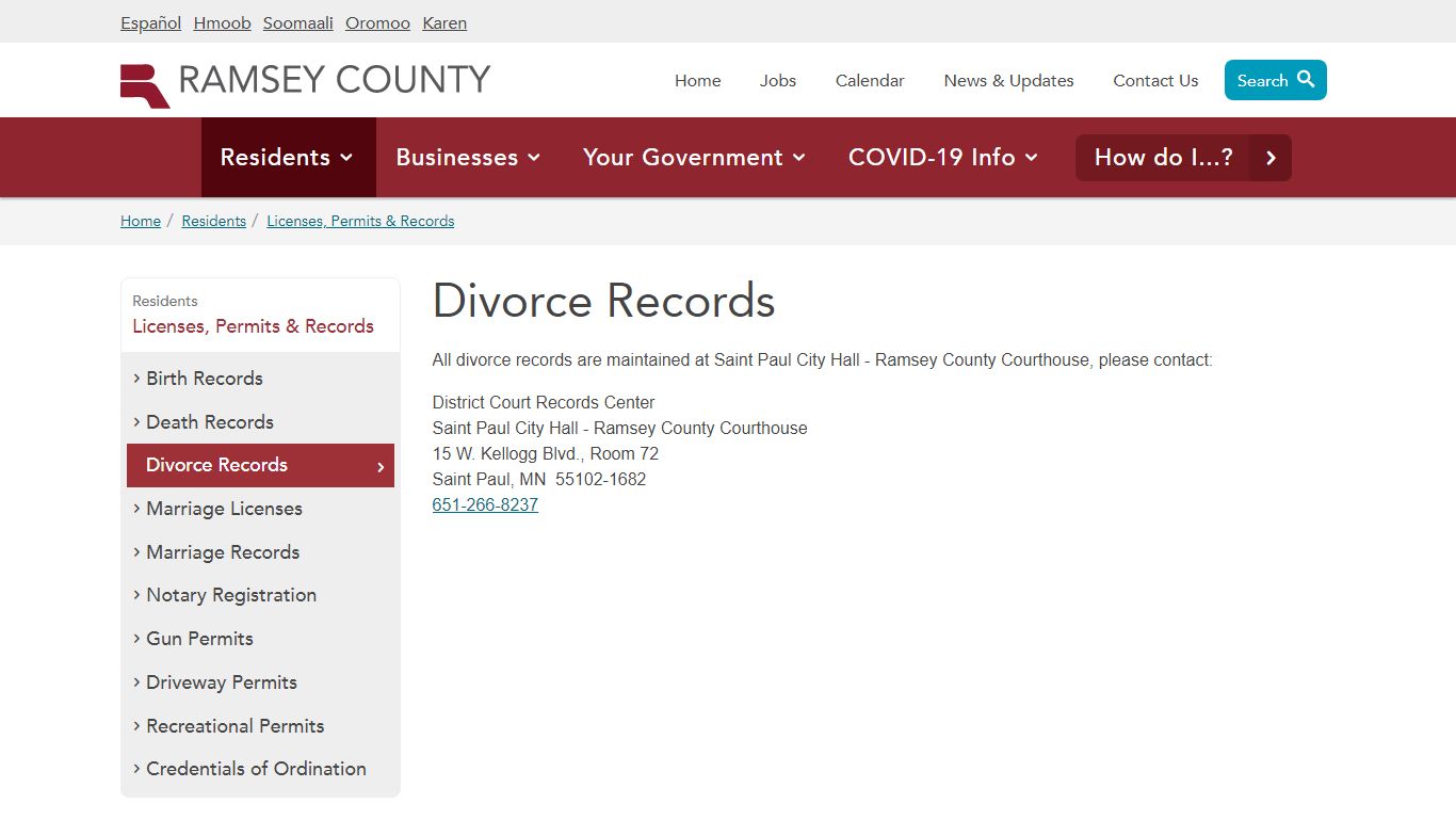 Divorce Records | Ramsey County