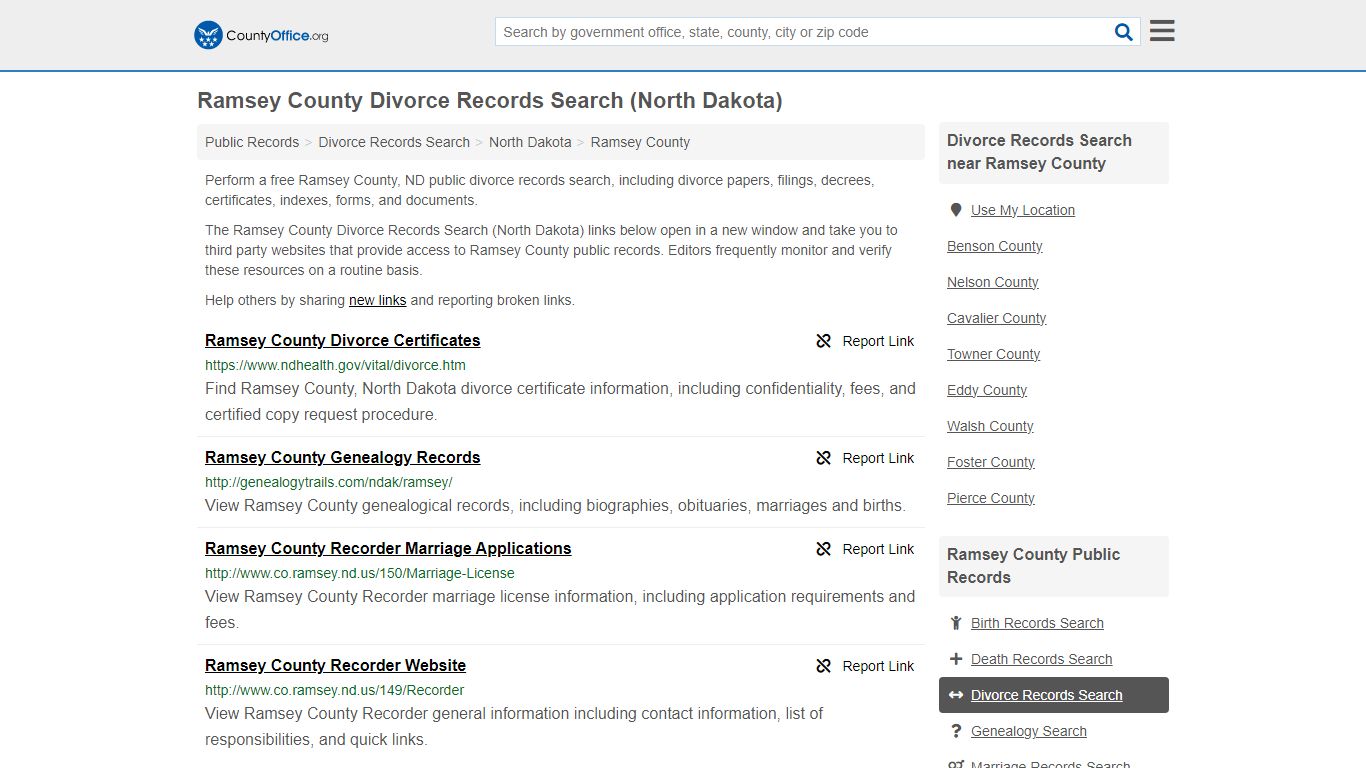 Ramsey County Divorce Records Search (North Dakota) - County Office