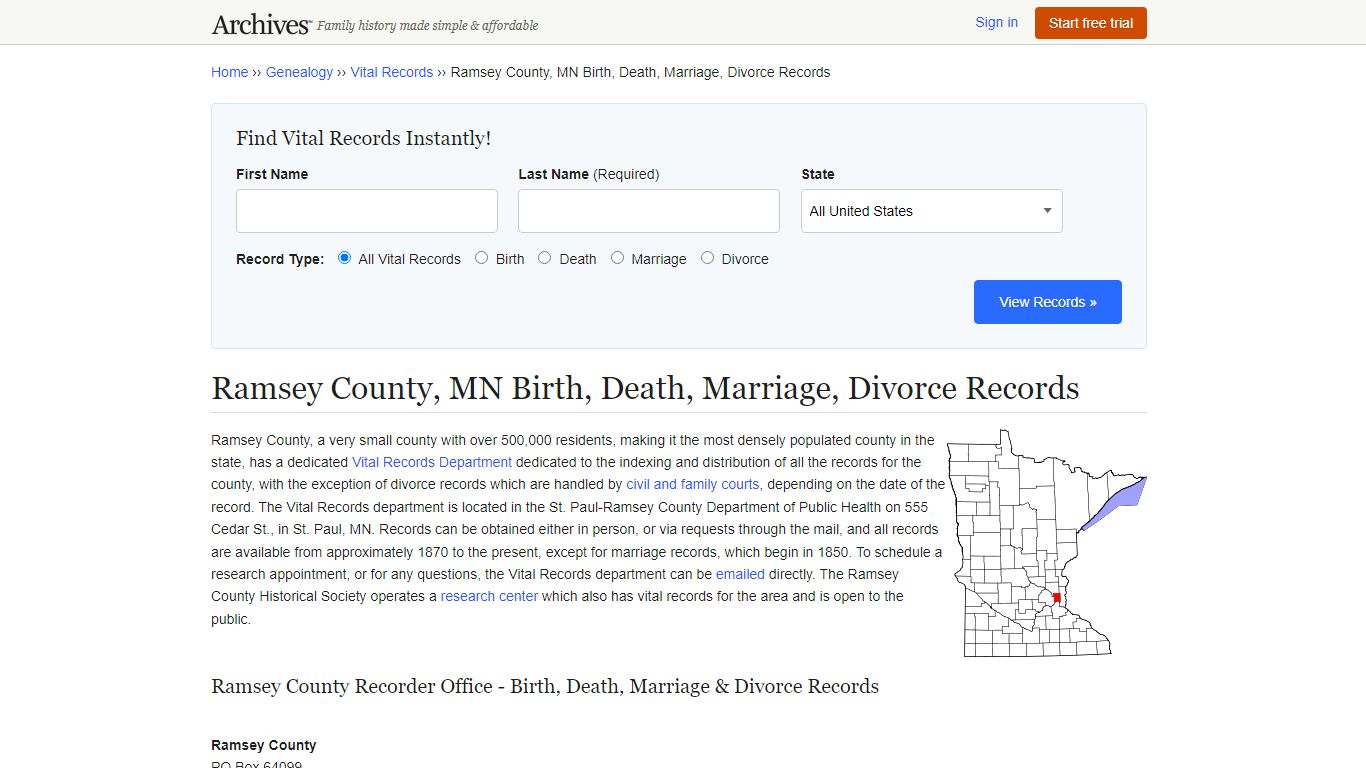 Ramsey County, MN Birth, Death, Marriage, Divorce Records - Archives.com