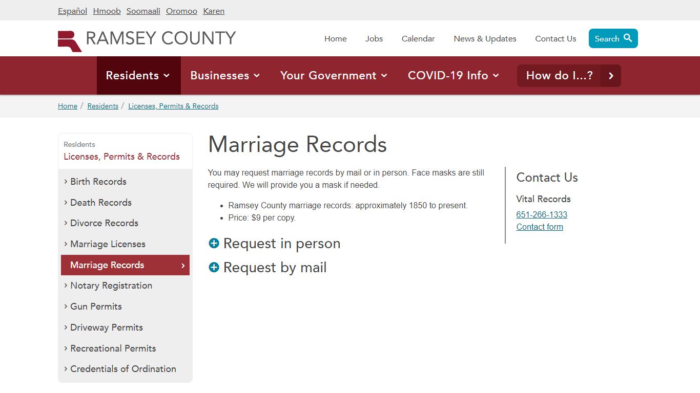 Marriage Records | Ramsey County